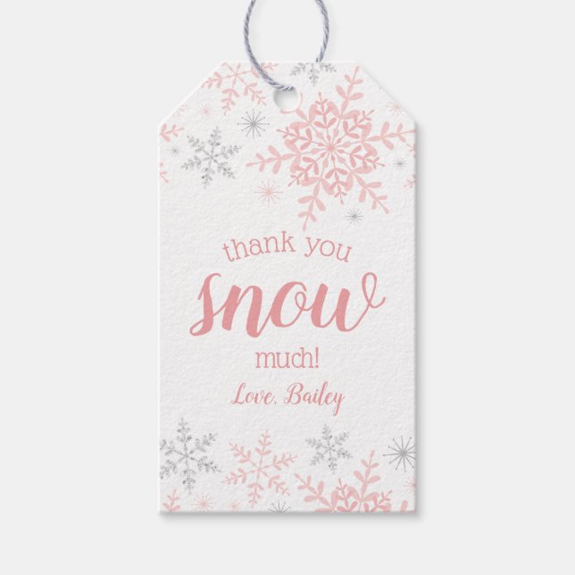 Étiquettes-cadeau Merci BEAUCOUP NEIGE Hiver UN Monde Enchanté Rose  (Devant)
