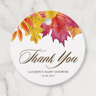 Étiquettes Cadeau Merci Bébé Automne Feuilles Tombantes Shower Rusti