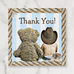 Étiquettes Cadeau Merci bébé cowboy et ours en peluche