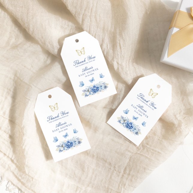Étiquettes-cadeau Merci bleu papillon Baby shower garçon (Créateur téléchargé)