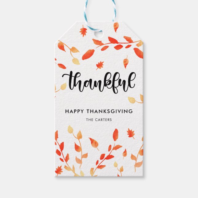 Étiquettes-cadeau Merci Bon thanksgiving Élégant Feuilles Automatiqu (Devant)