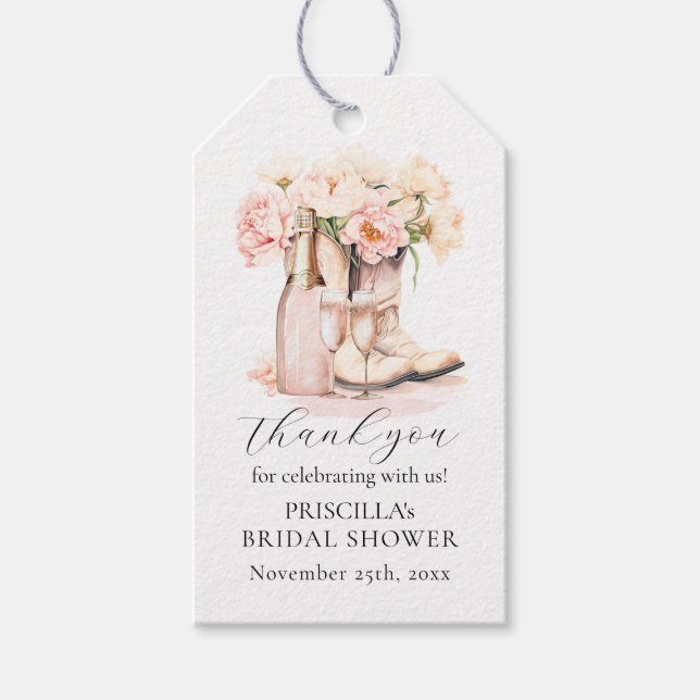 Étiquettes-cadeau Merci Boot Bubbly Western Peony FÊTE DES MARIÉES (Devant)