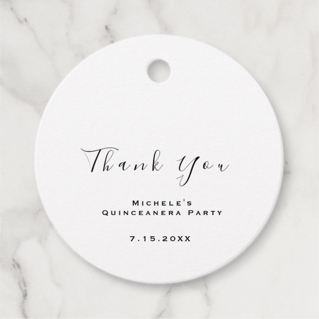 Étiquettes Cadeau Merci Cadeau de Mariage Douce 16ème Blanc Simpleme (Devant)