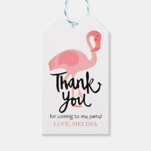 Étiquettes-cadeau merci calligraphie flamant rose tropical