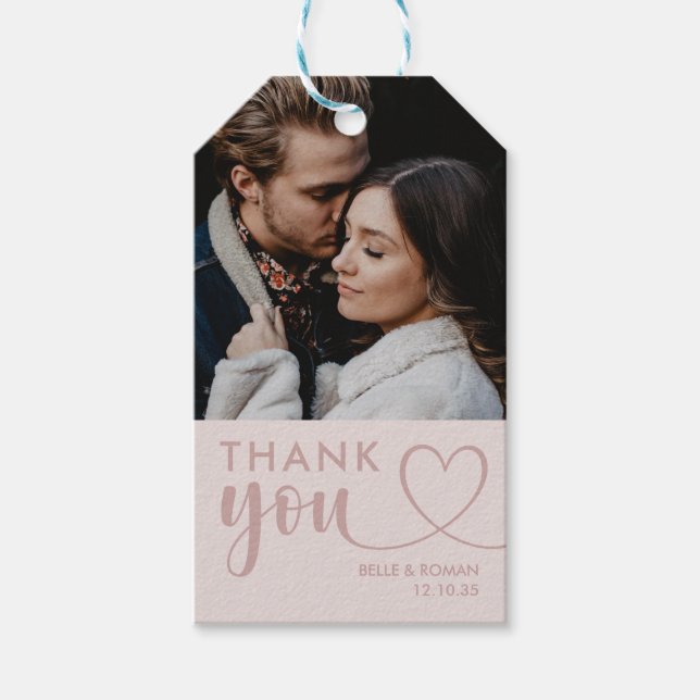 Étiquettes-cadeau Merci cardiaque moderne Calligraphie Rose Or (Devant)