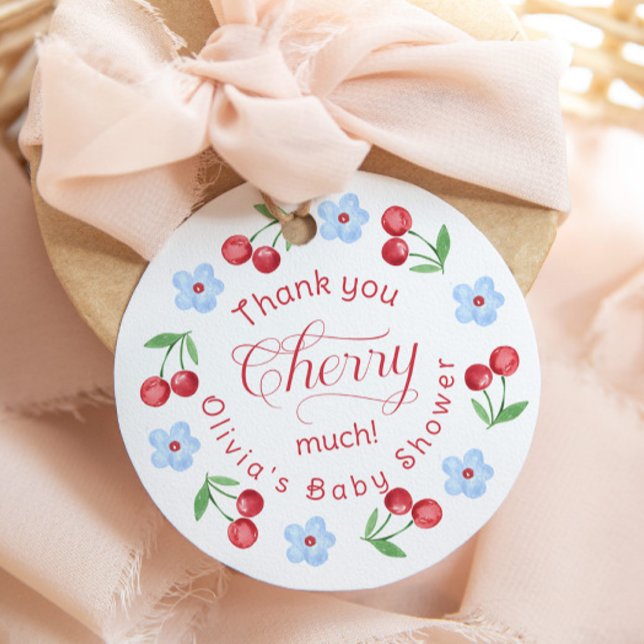 Étiquettes Cadeau Merci Cherry Baby shower bleu (Créateur téléchargé)