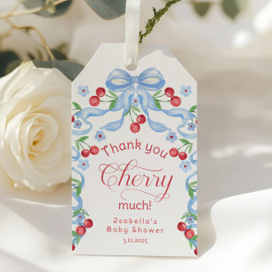 Étiquettes-cadeau Merci Cherry beaucoup baby shower arc bleu