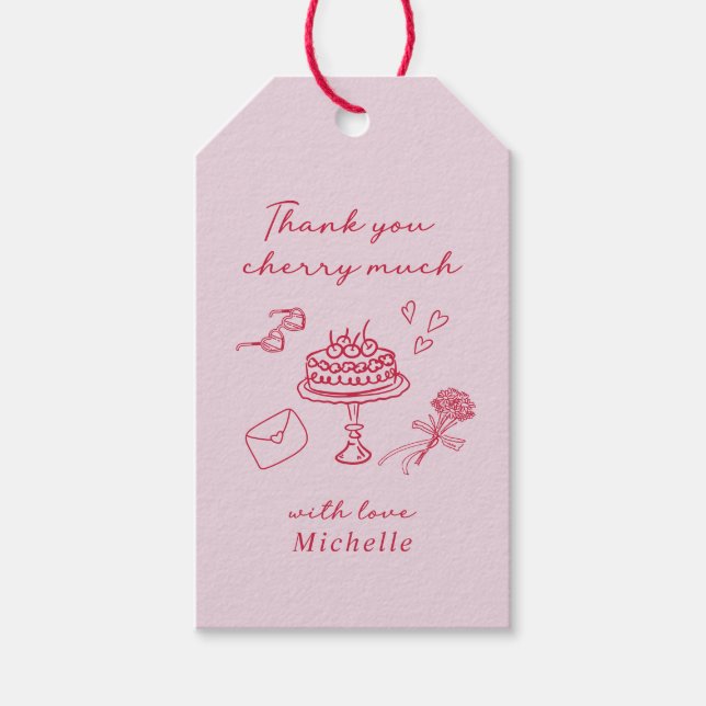 Étiquettes-cadeau Merci Cherry beaucoup rose  (Devant)