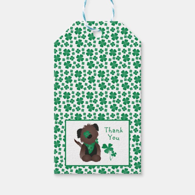 Étiquettes-cadeau Merci chien Shamrock vert (Devant)