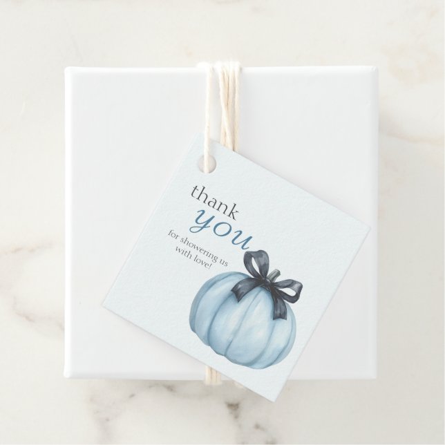 Étiquettes Cadeau Merci Citrouille Bleue Douce  (En situation)