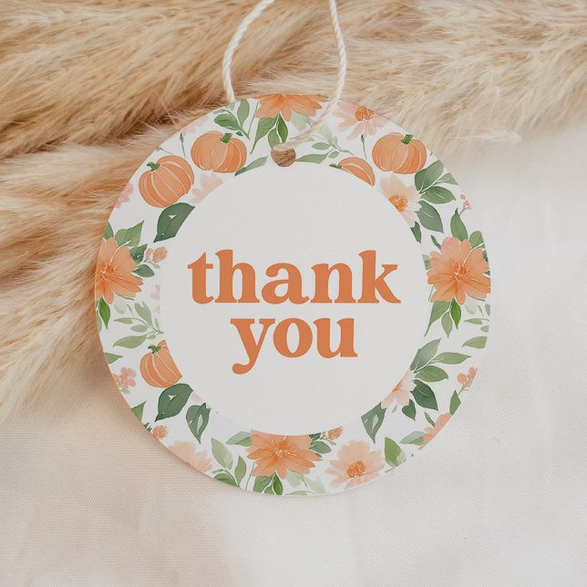 Étiquettes Cadeau Merci Citrouille Floral (Créateur téléchargé)