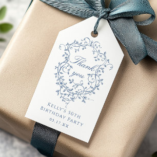 Étiquettes-cadeau Merci classique bleu Floral Crest