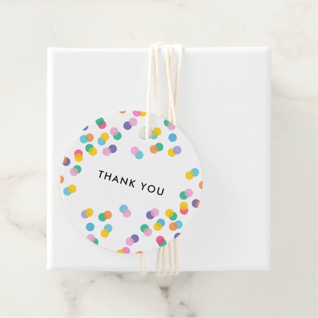 Étiquettes Cadeau Merci coloré Confetti Pois (En situation)