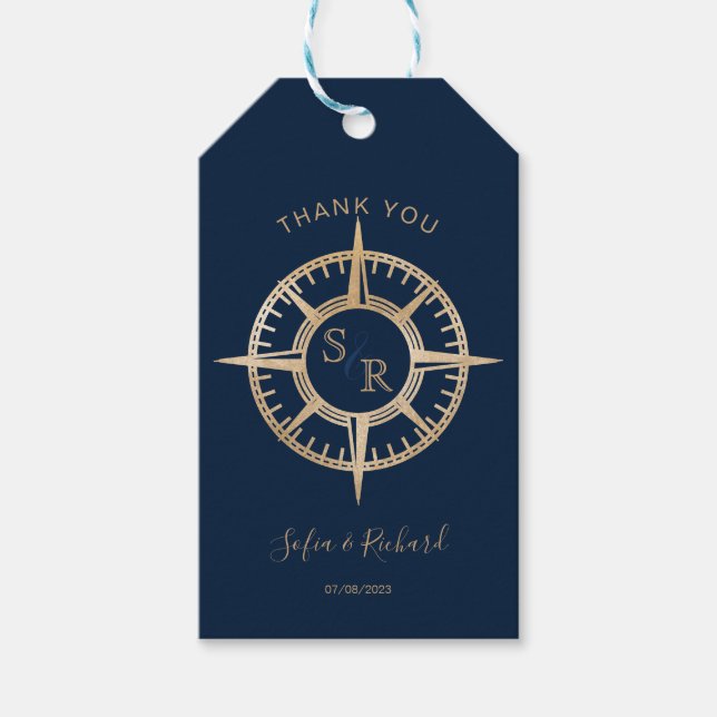 Étiquettes-cadeau Merci Compass mariage Destination Passport (Devant)