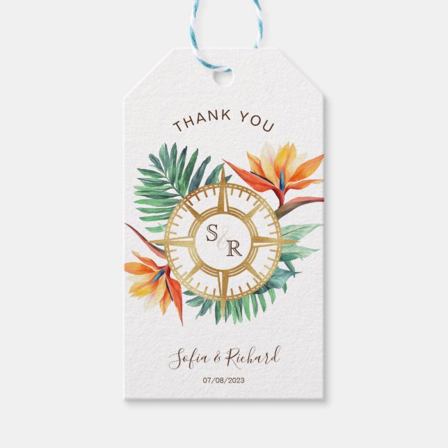 Étiquettes-cadeau Merci Compass mariage Destination Passport (Devant)