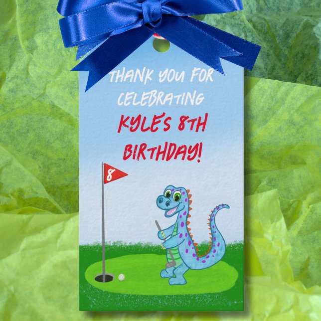 Étiquettes-cadeau Merci Cute Dinosaur Thème de golf pour l'anniversa (Créateur téléchargé)