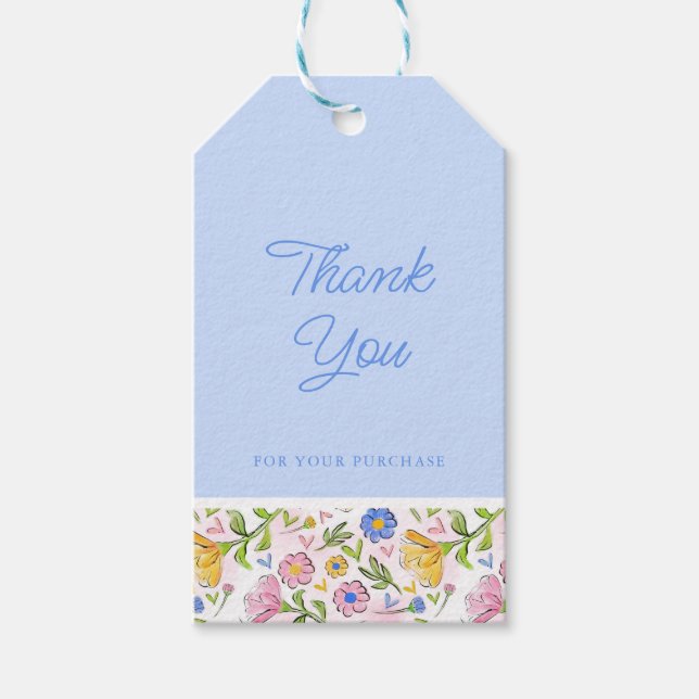 Étiquettes-cadeau Merci d'affaires floral rustique (Devant)