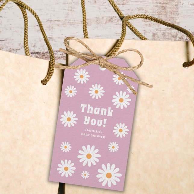 Étiquettes-cadeau Merci d'alimentation super pour bébé fille douche (daisy baby girl shower thank you gift tags pink daisy wreath daisies flower power)