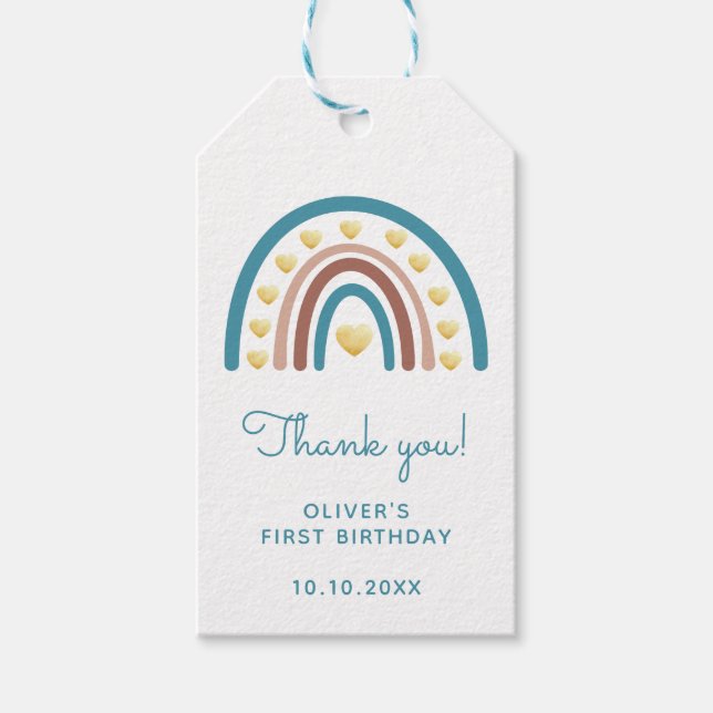 Étiquettes-cadeau Merci d'anniversaire bleu arc-en-ciel