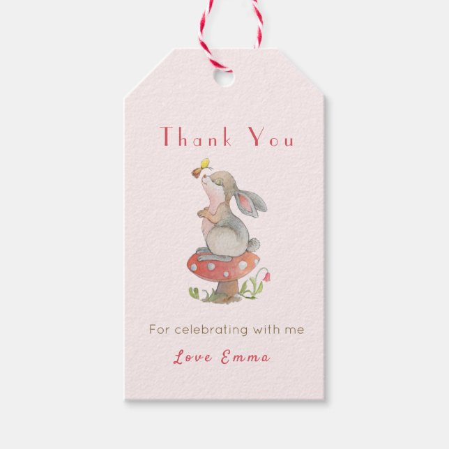 Étiquettes-cadeau Merci d'anniversaire de bébé lapin mou (Devant)