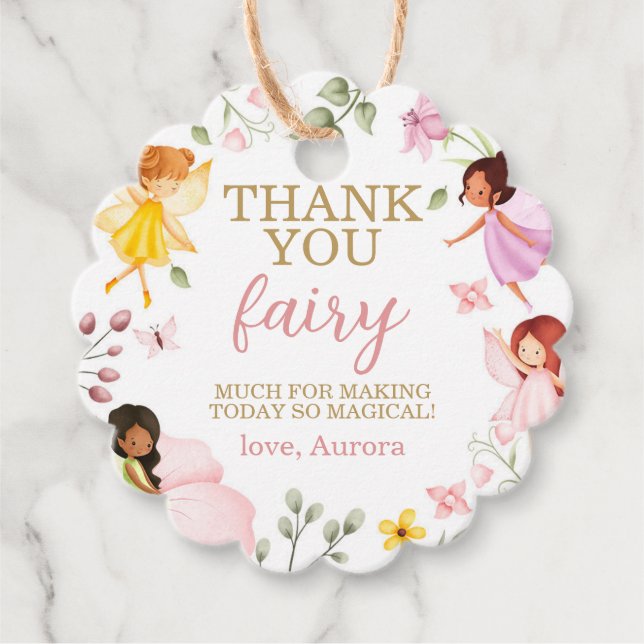 Étiquettes Cadeau Merci d'anniversaire de la fée magique (Devant)