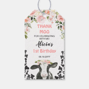 Étiquettes-cadeau Merci d'anniversaire de la vache Moo