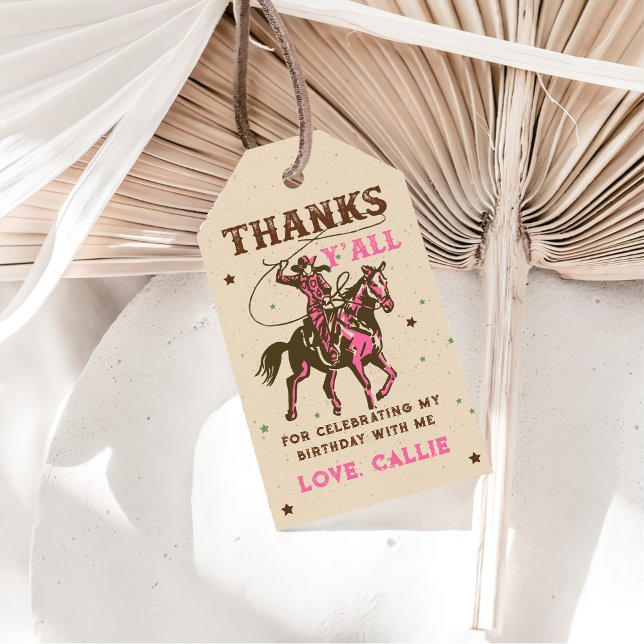 Étiquettes-cadeau Merci d'anniversaire de Western Rodeo Cowgirl (Créateur téléchargé)