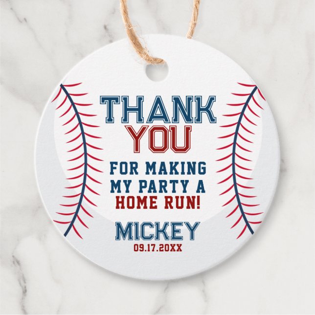 Étiquettes Cadeau Merci d'anniversaire du baseball (Devant)