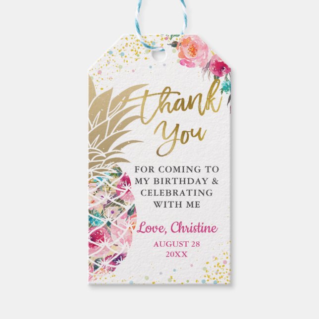 Étiquettes-cadeau Merci d'Anniversaire Floral Pink Tropical (Devant)