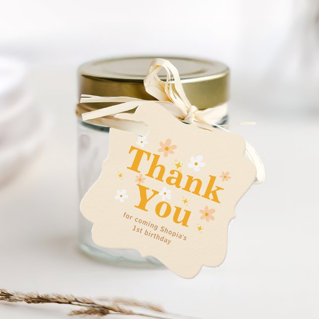 Étiquettes Cadeau Merci d'anniversaire Jaune Daisy (Créateur téléchargé)