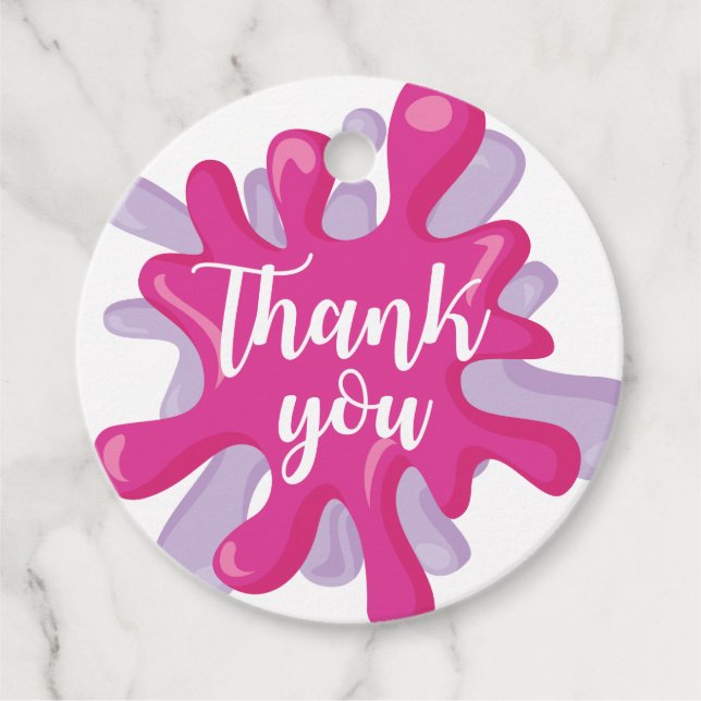 Étiquettes Cadeau Merci d'anniversaire mince Favoriser balise rose v (Devant)