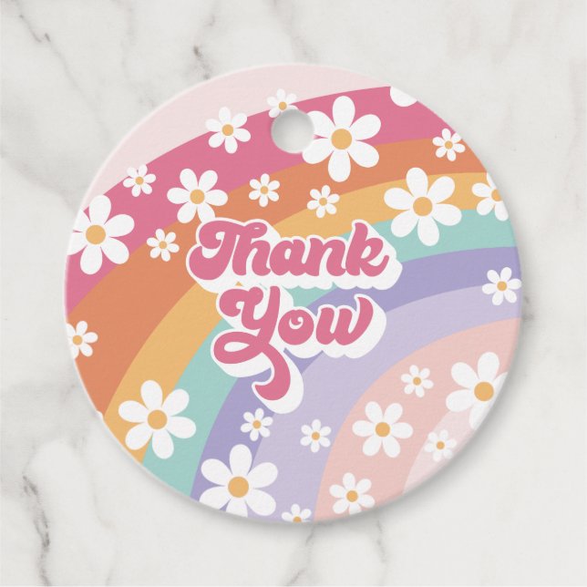 Étiquettes Cadeau Merci d'anniversaire Retro Rainbow (Devant)