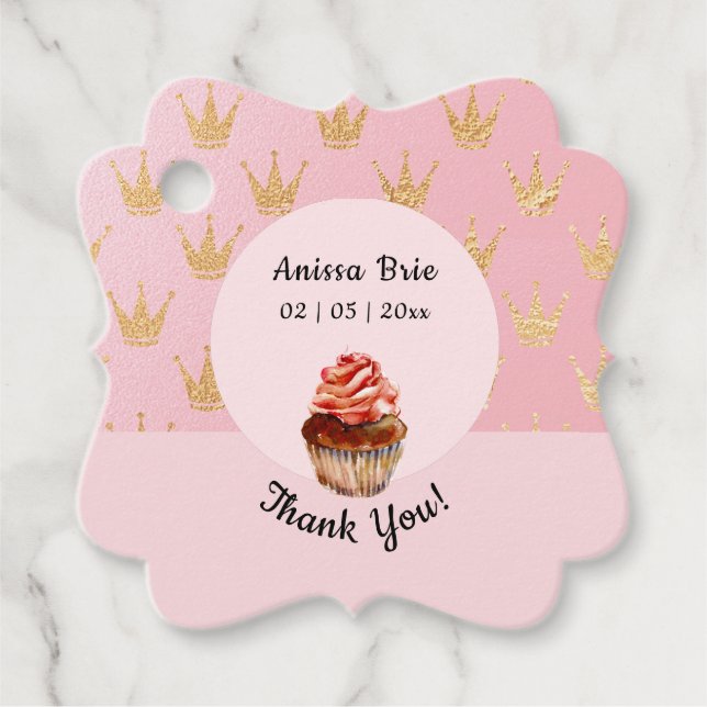Étiquettes Cadeau Merci d'anniversaire rose Cupcake (Devant)