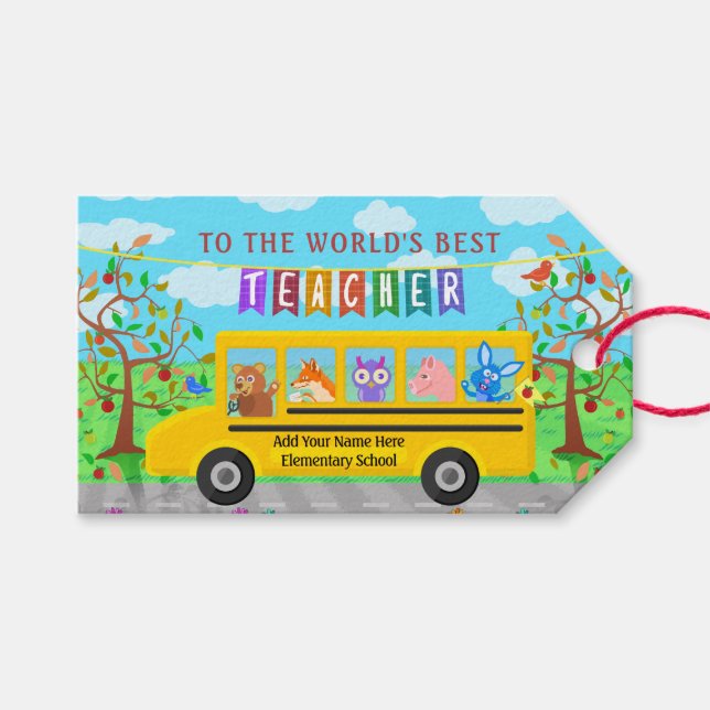 Étiquettes-cadeau Merci d'appréciation de l'enseignant | Animaux de  (Devant (Horizontal))