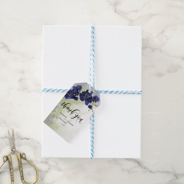 Étiquettes-cadeau Merci d'aquarelle bleu foncé (Avec de laficelle)