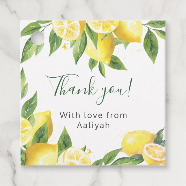 Étiquettes Cadeau Merci d'aquarelle citron (Devant)