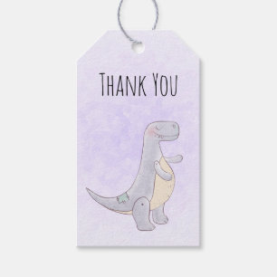 Étiquettes-cadeau Merci d'aquarelle de Dinosaure gris mou