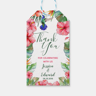 Étiquettes-cadeau Merci d'aquarelle florale tropicale