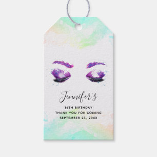 Étiquettes-cadeau Merci d'aquarelle violet glamour aux yeux et aux b