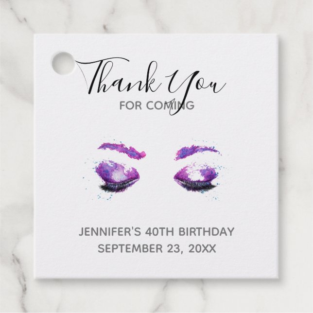 Étiquettes Cadeau Merci d'aquarelle violet glamour aux yeux et aux b (Devant)