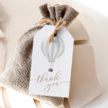 Étiquettes-cadeau Merci de Baby shower à air chaud vert<br><div class="desc">Remerciez tout particulièrement vos invités baby showers avec ces étiquettes de faveur,  avec un ballon d'aquarelle et une typographie dorée.</div>