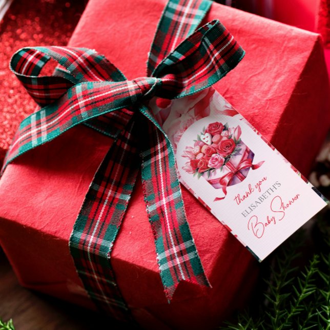 Étiquettes-cadeau Merci de Baby shower à arc floral rouge (Créateur téléchargé)