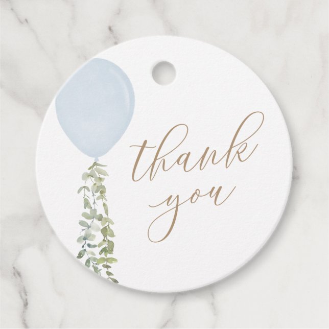 Étiquettes Cadeau Merci de Baby shower à ballon bleu (Devant)