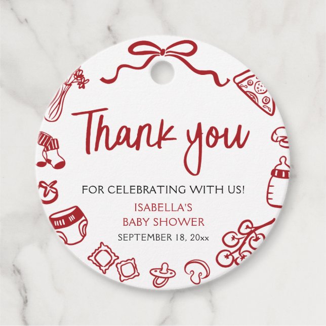 Étiquettes Cadeau Merci de Baby shower à la pizza rouge italien (Devant)