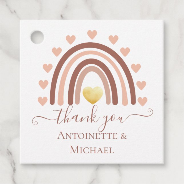Étiquettes Cadeau Merci de Baby shower arc-en-ciel Boho personnalisé (Devant)