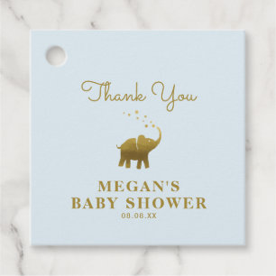 Étiquettes Cadeau Merci de Baby shower bleu Eléphant d'or