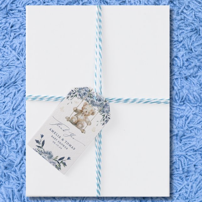 Étiquettes-cadeau Merci de Baby shower bleu Teddy (Créateur téléchargé)