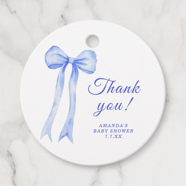 Étiquettes Cadeau Merci de Baby shower Blue a Bow (Devant)