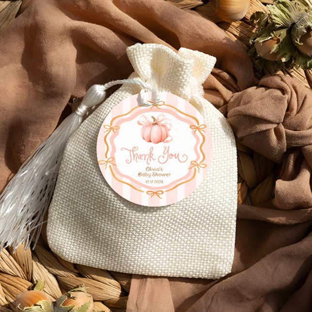 Étiquettes Cadeau Merci de Baby shower Citrouille (Créateur téléchargé)