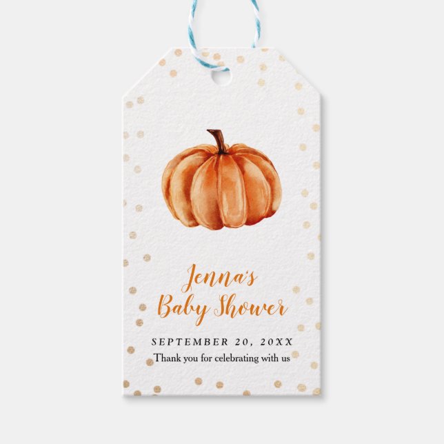 Étiquettes-cadeau Merci de Baby shower Citrouille aquarelle (Devant)